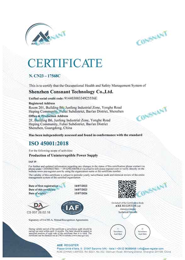 OCCUPATIONAL HEALTH AND SAFETY  MANAGEMENT SYSTEM CERTIFICATE